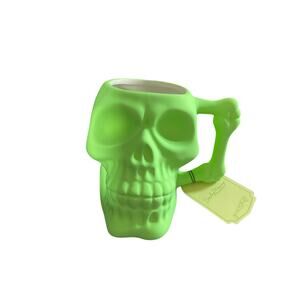 Neon Lime Green 3D Skull Mug Soft Touch Ceramic 14oz Pastel Halloween Cup NWT